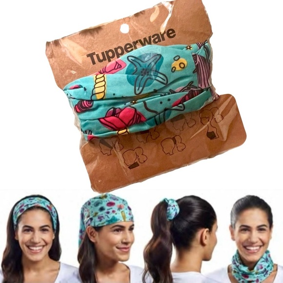 Bandanna Beach Scarf Headband Scrunchie Gator Bandeau Ocean Teal OS Tupperware - Picture 1 of 11